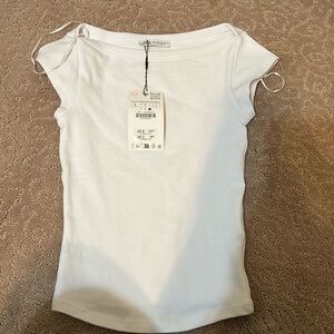 Zara white boat neck short sleeve top